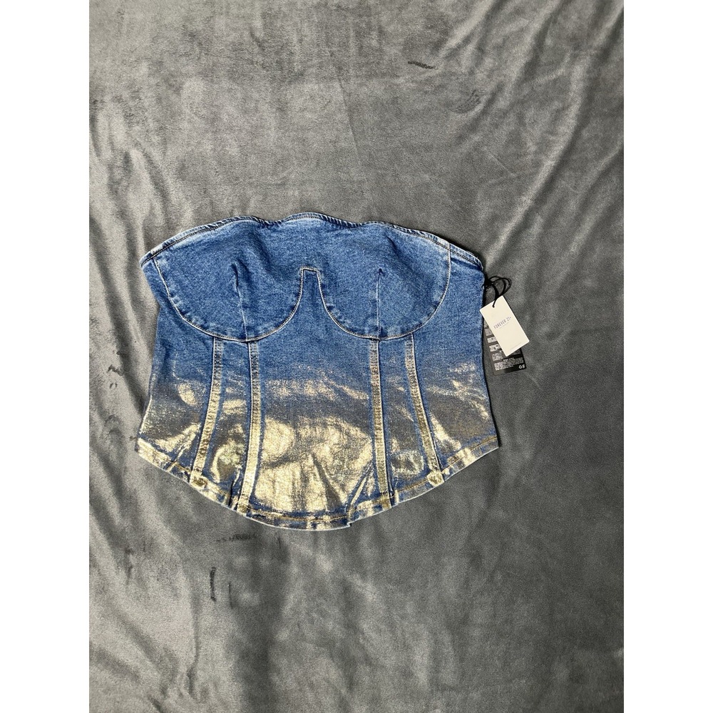 FOREVER 21 CORSETS Women Blue & Gold Sz 0X - Picture 4 of 13